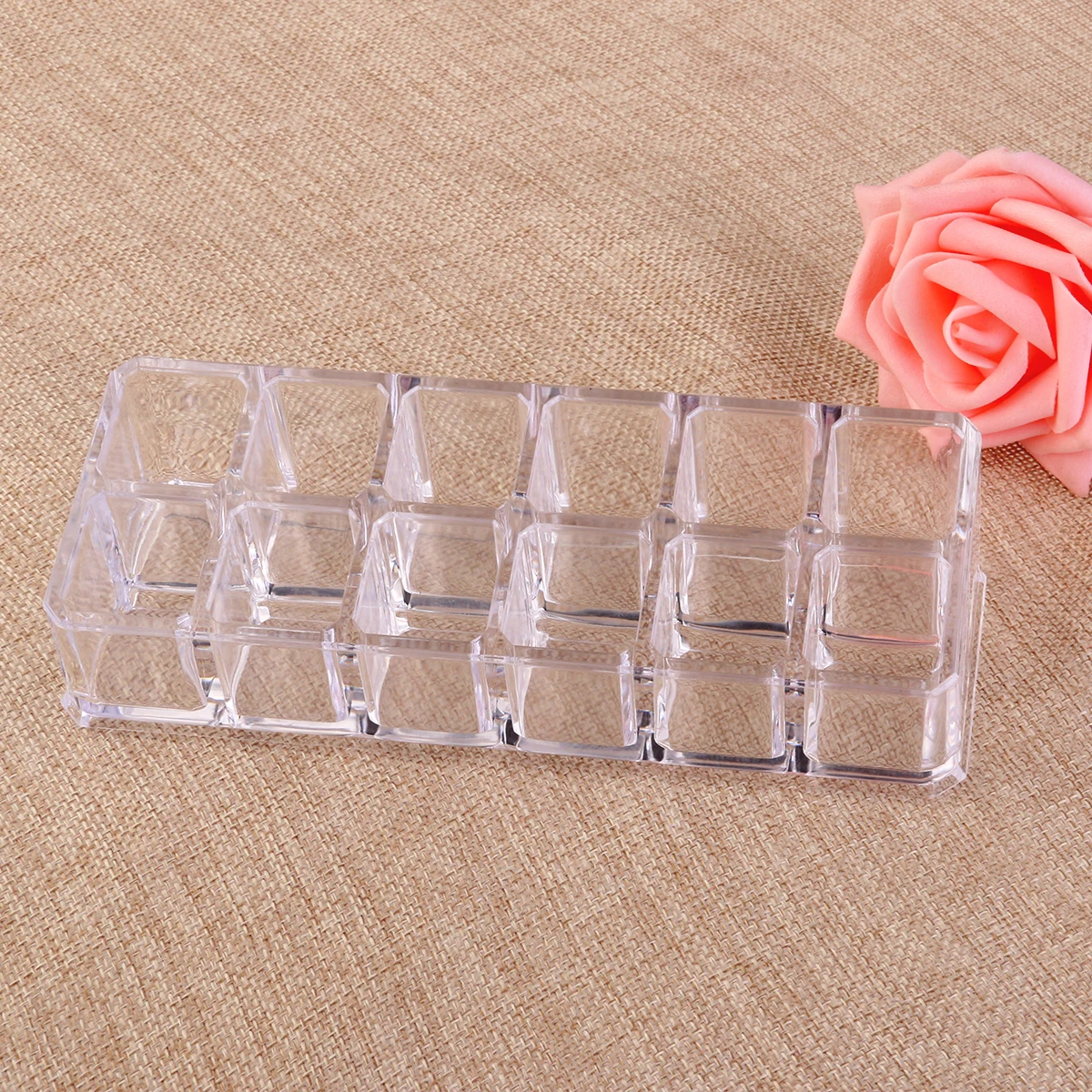 

12-Slot Clear Acrylic Organizer 17x6x4 5cm Lipstick Mascara Display Stand Makeup Brush Holder Storage Rack