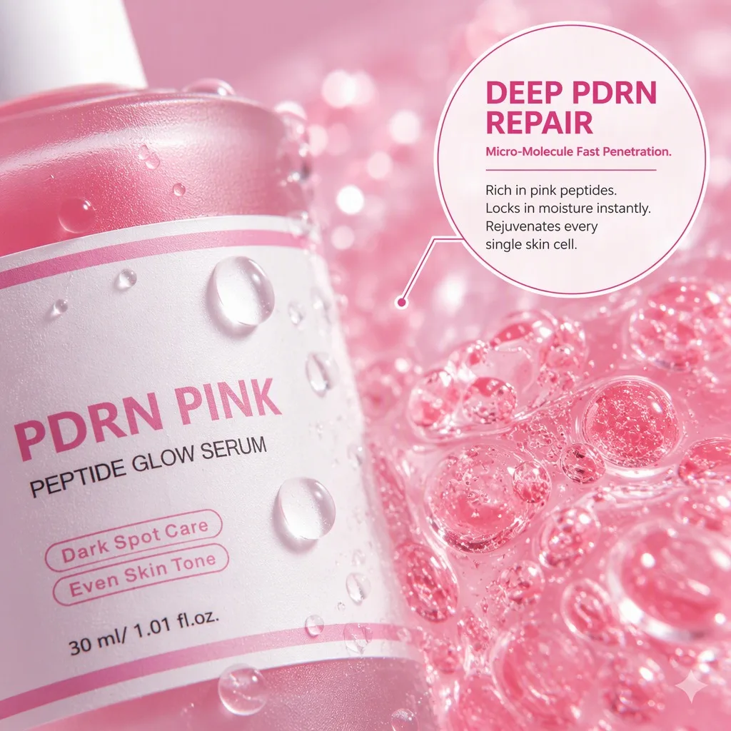 PDRN Pink Peptide Glow Serum 30ml Hydrating Face Essence for Brightening & Even Skin Tone Daily Care