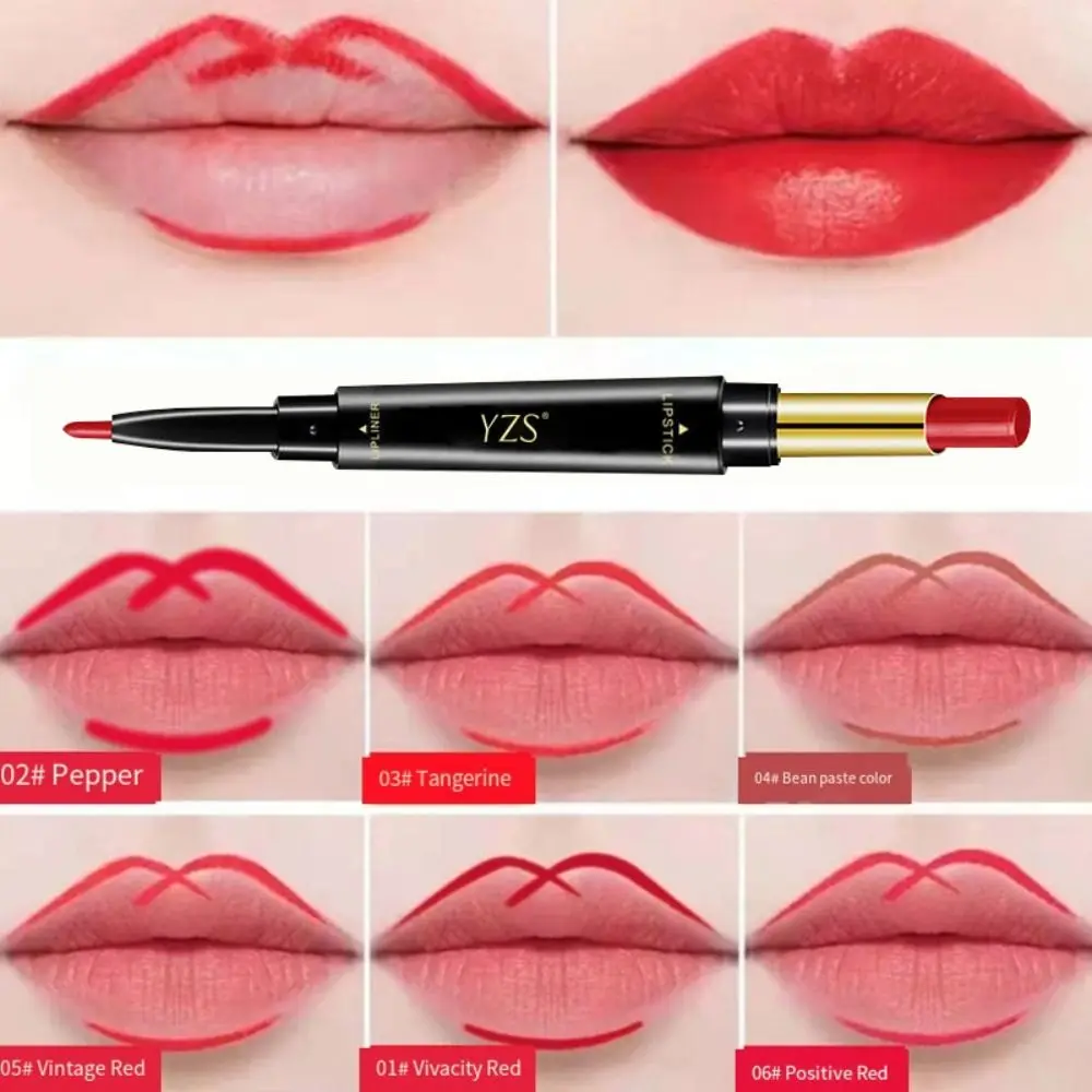 Delineador de labios de doble cabeza, lápiz labial 2 en 1, resistente al agua, de larga duración, hidratante, de terciopelo, Sexy, belleza, 6 colores