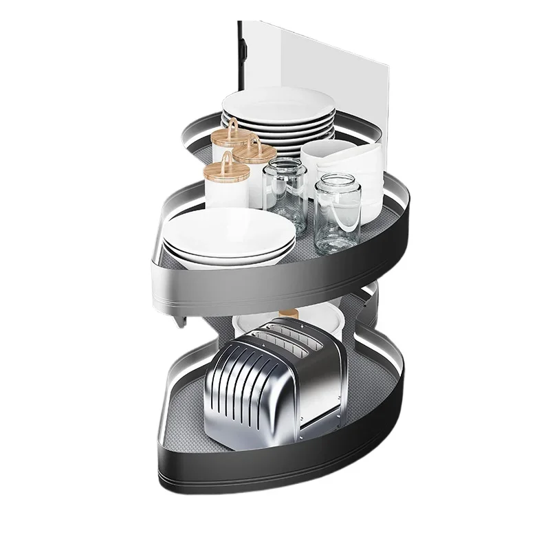 Cabinet corner pull-out basket household rotating saucer double-layer storage rack