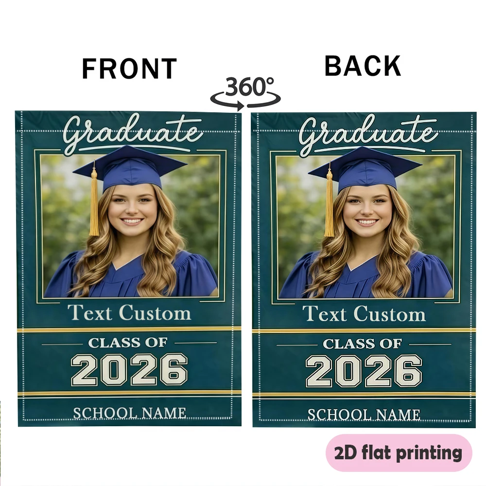 Garden flag custom Name Photo And School Name Teal Gold White Border Gifts for Graduates No power supply required view 5