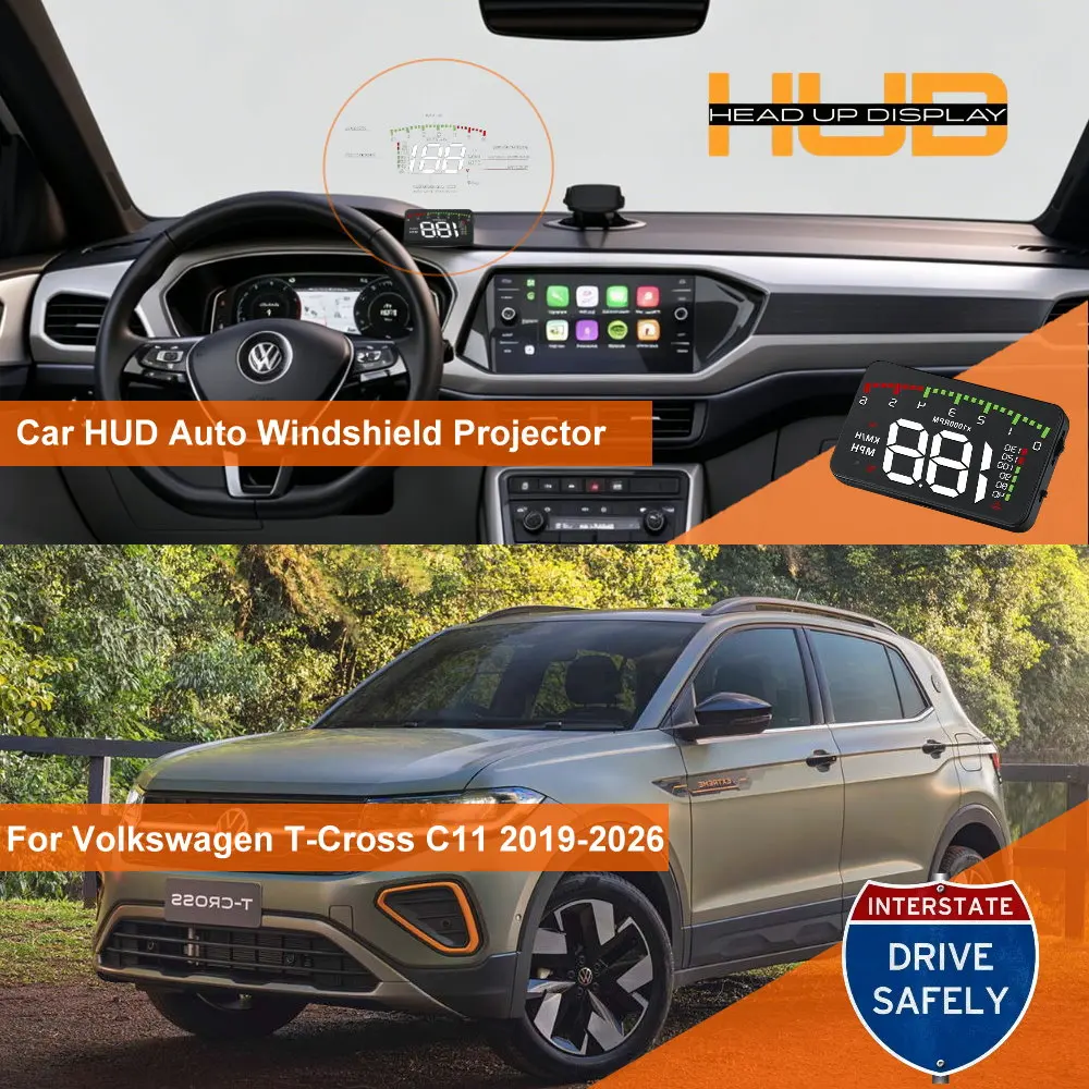 Car HUD Head Up Display For Volkswagen VW T-Roc A11 2017-2026 T-Cross C11 2019-2026 Auto Windshield Projector Accessories - view 2