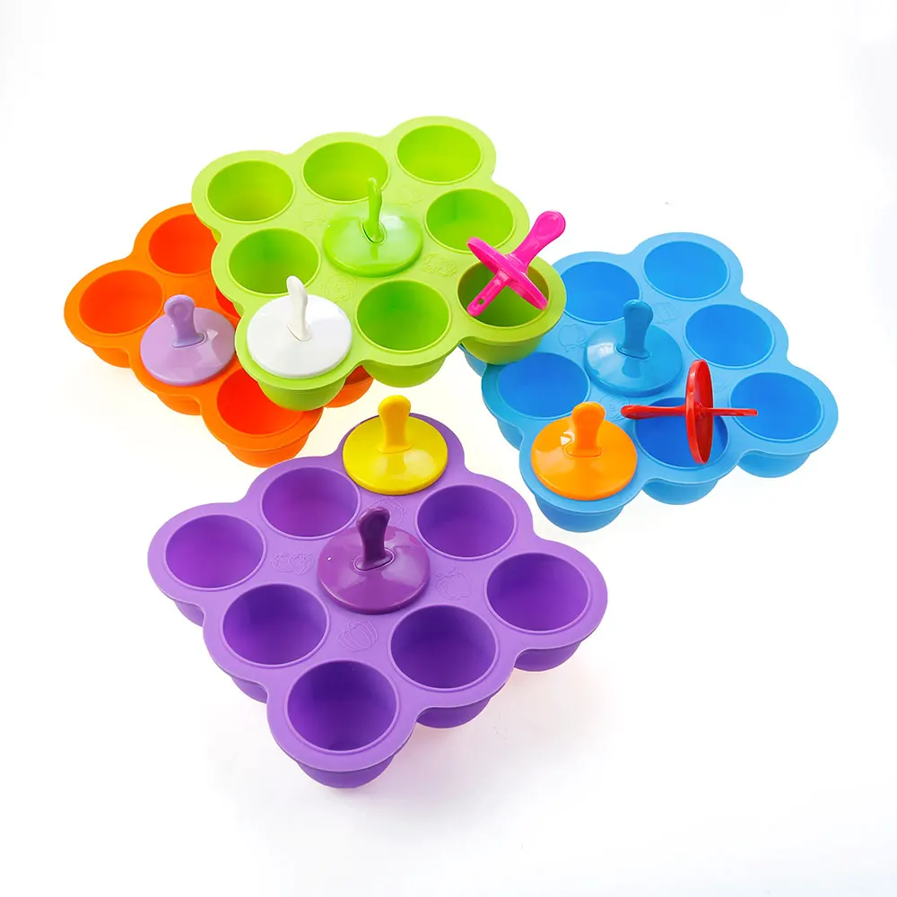 Silicone world 9/7 Holes DIY Ice Cream Pops Silicone Mold Popsicles Molds Children Fruit Shake Home Kitchen Accessories Tools