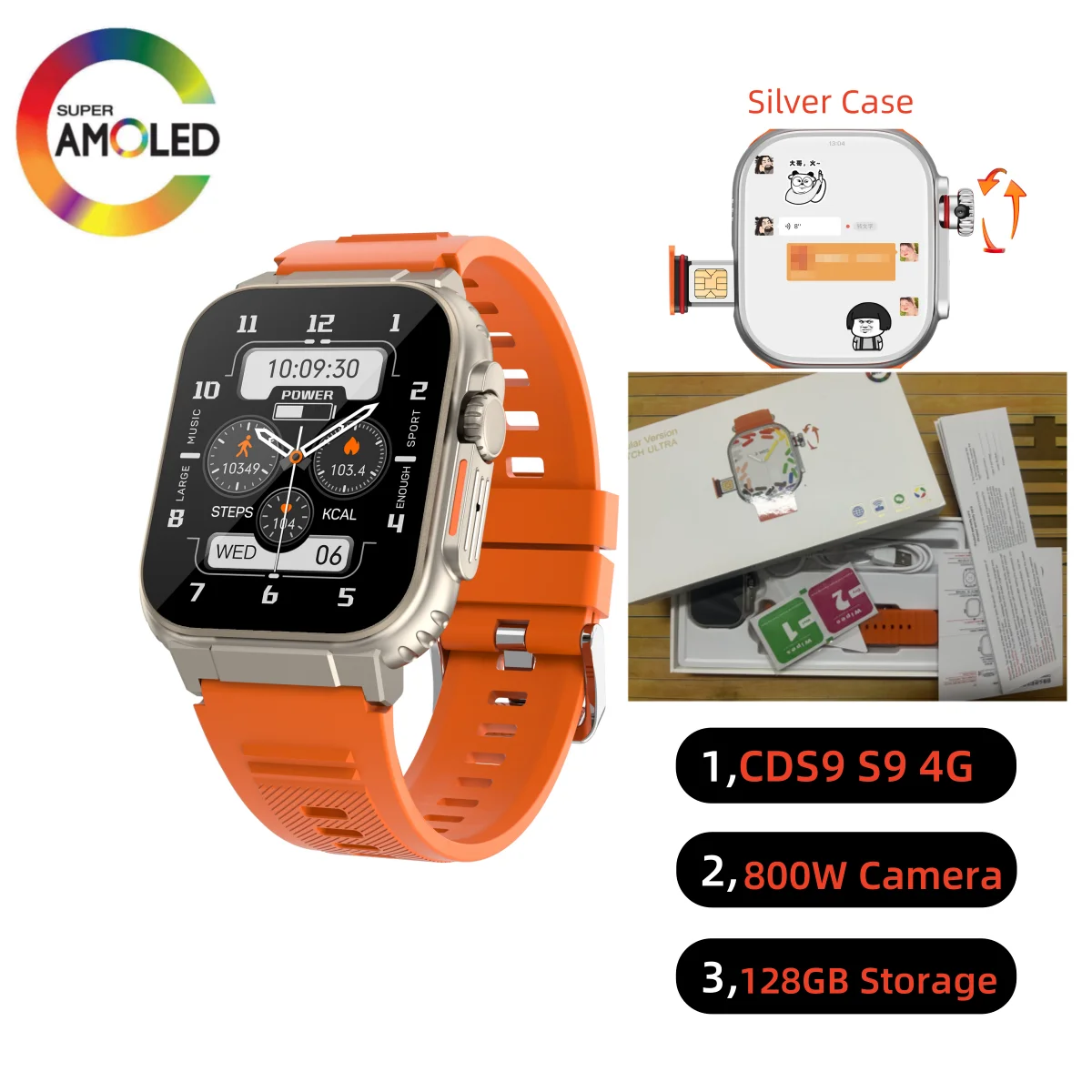 

CDS9 S9 Смарт-часы Ultra 4G/5G Android Wi-Fi GPS Камера Google Play 2,2-дюймовый Amoled HD-экран Приложение Загрузка Android Simcard Watch