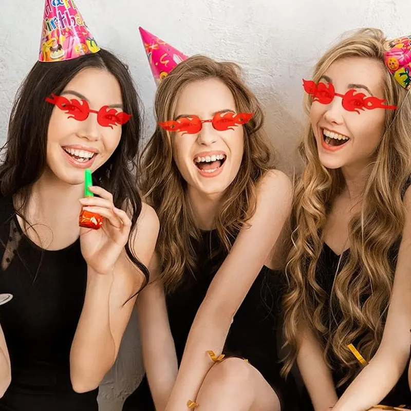 1-24 Stück Flammen-Sonnenbrillen aus Kunststoff, Sommer-Strand-Accessoires, Rote Flammenbrillen für Damen und Herren, Party-Zubehör, Foto-Requisiten – Detail 4