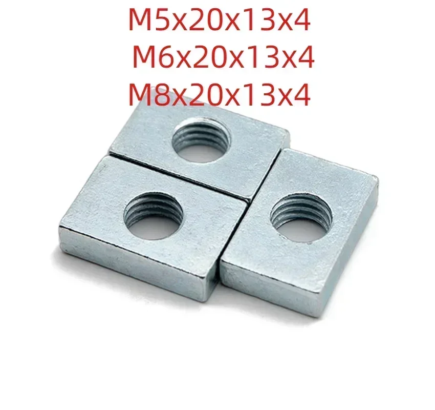 250pc M6x20x13x4 Square Nut M5 M6 M8 Rectangular Nuts GB39 Aluminum Profile Accessory Slider Block Thin Carbon Steel Countersunk