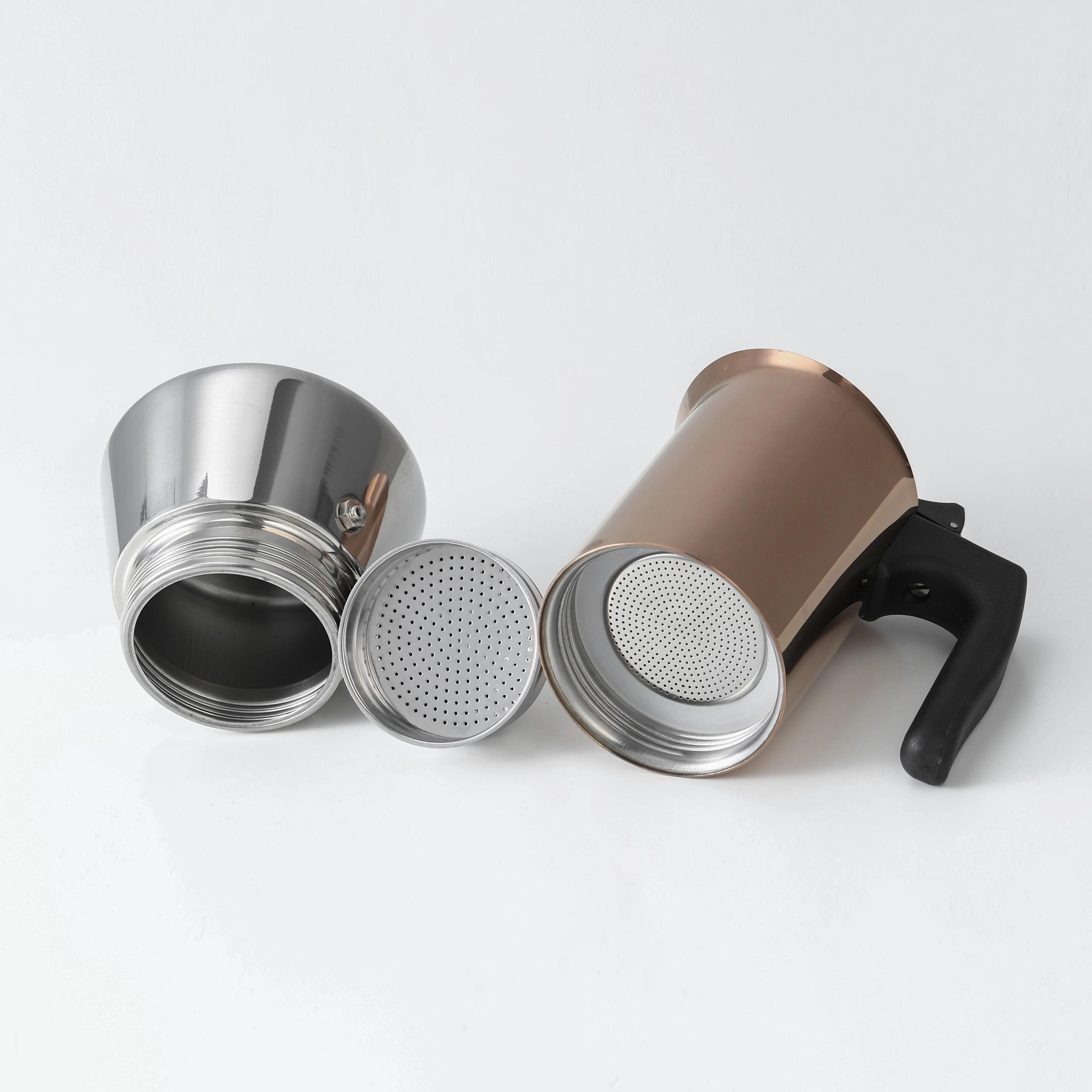 وعاء موكا من الفولاذ المقاوم للصدأ مطلي بالذهب الوردي مقاس 4/6. للمنزل/المكتب/التخييم. الفاخرة والمتميزة. يعمل على التعريفي ومواقد الغاز