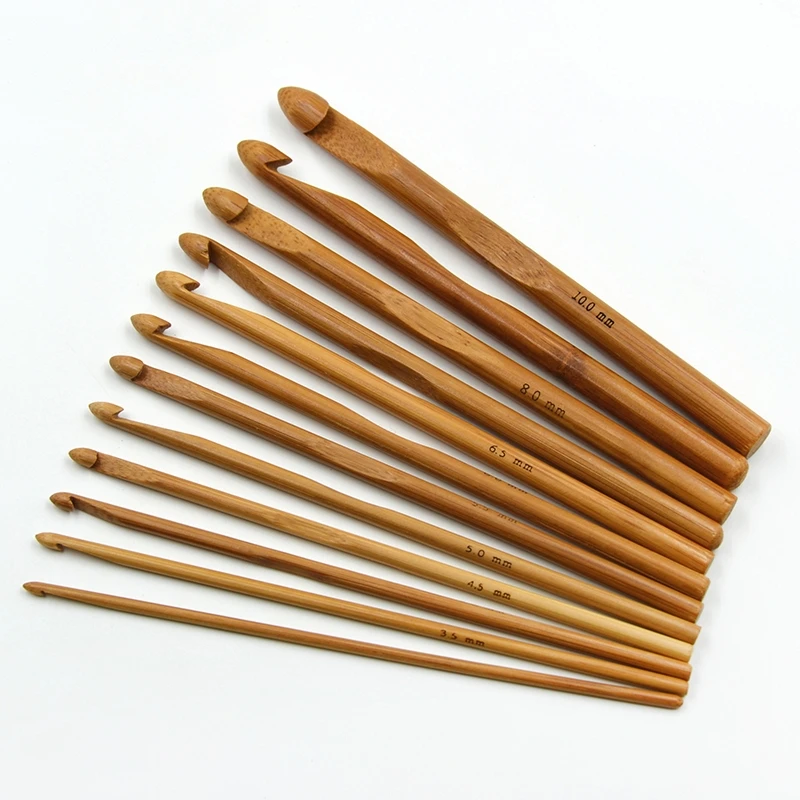 

12 Pcs Carbonization Bamboo Thick Crochet Set Mat Carpet Knitting Sewing Tools DIY