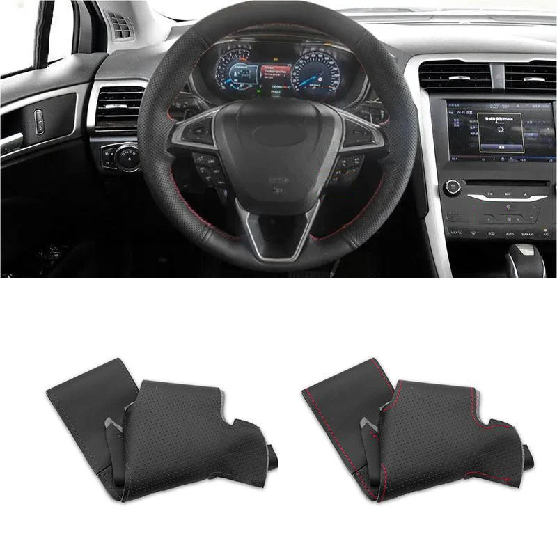 For Ford Mondeo Fusion 2013-2019 EDGE 2015 2016 2017 2018 Braids on Car Steering Wheel Cover Trim Perforated Microfiber Leather
