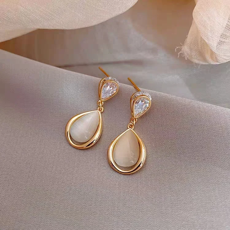 2024 New Luxury Zircon Water Drop Earrings for Women Korean Fashion Rhinestone Opal Earring Jewelry Gift Wholesale