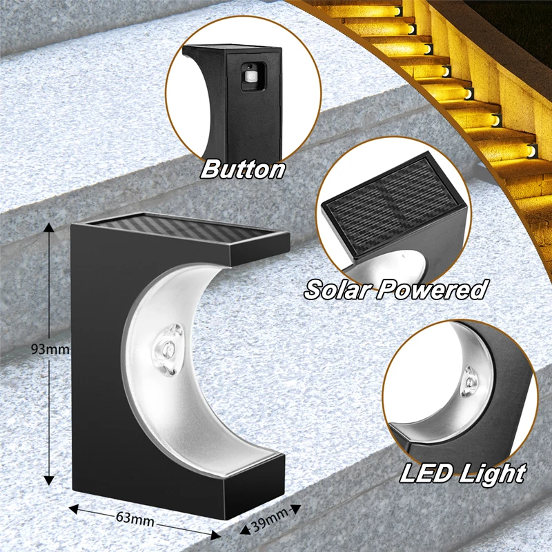 1/2/6/8 PCS LED Solar Step Lights Solar Powered Outdoor Stair Lamp Waterproof Lighting for Garden Stair Courtyard Decor Light