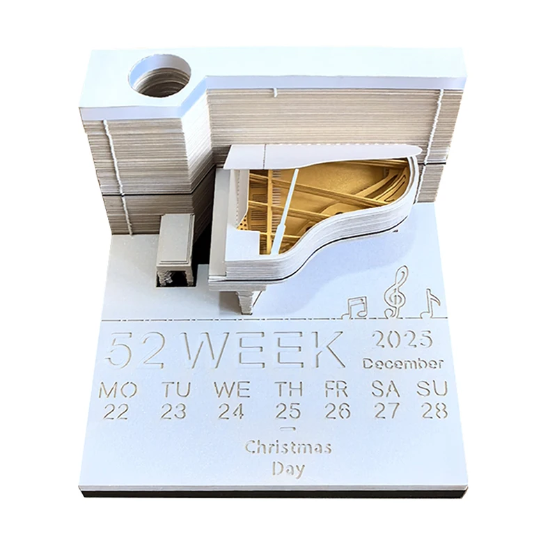 Piano Desk Calendar 2025 Calendar Memo Pad Creative Desk Calendar DIY Notes Notepad 3D Art Calendar Paper Carving Gift House