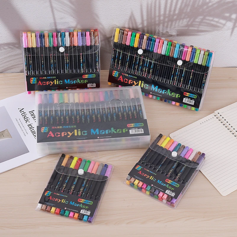 Professional Art Use 24-120Colors Acrylic Paint Markers, Dual-Tip Fine and Brush Tip Pens, Suitable for Stone, Wood, Calligraphy