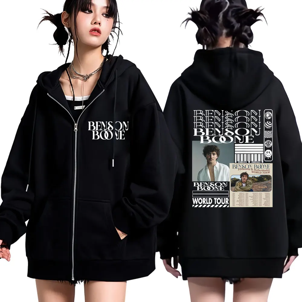 

Benson Boone Zip Up Hoodies Fireworks & Rollerblades World Tour Harajuku Tracksuit Men Women Loose Fashion Coats Streetwear Gift