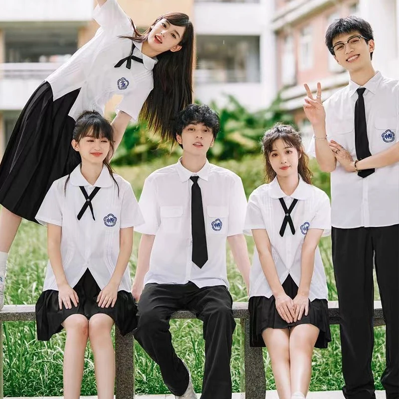 Men Women JK Uniform Thai Style School Uniforms Short Sleeve  Shirts Preppy Style Pleated Skirt With Bow Tie Top+Skirts Cosplay