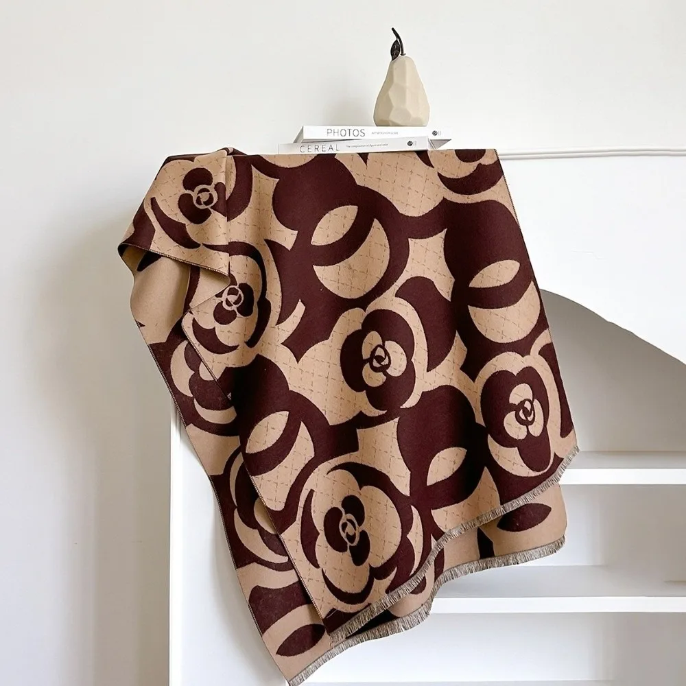 

Роскошный шарф из искусственного кашемира, универсальное ветрозащитное одеяло из пашмины, толстое женское зимнее шаль с узором камелии, зимний сезон