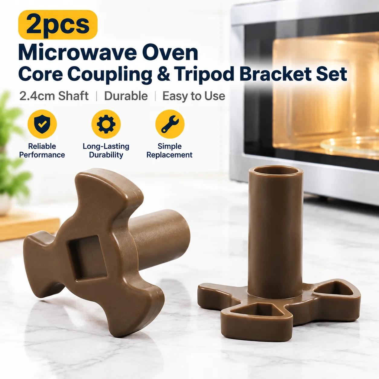 2pcs Microwave Oven Core Coupling & Tripod Bracket Set, 2.4cm Shaft, Durable Easy-to-Use Replacement Parts