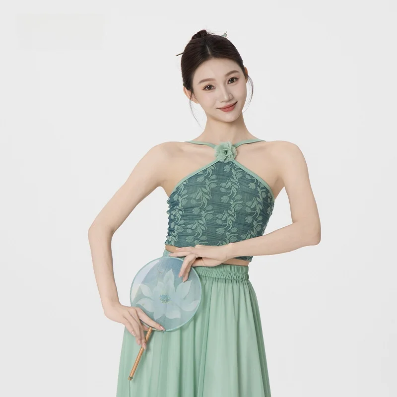 modern-dance-practice-suit-neck-hanging-strap-floral-embroidery-inner-wear-dance-top-new-chinese-style-outdoor-wear
