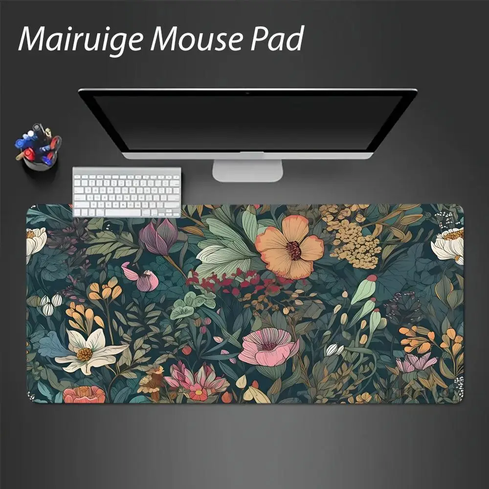 Vintage Dark Floral Large Desk Mat, Retro Oil Painting Flower XXL Mouse Pad Non-Slip Rubber Lock Edge Keyboard Mat for Office Ga