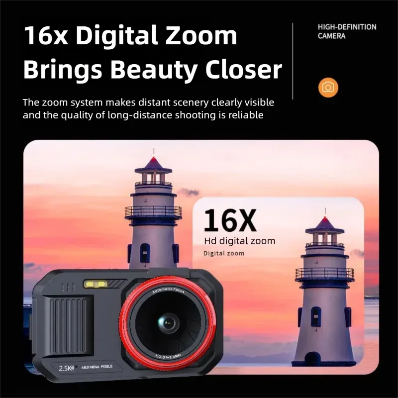 XJ08/09 2.5K Digital Camera 48MP HD with 16X Digital Zoom and 2.8 Inch Screen - Compact Vlogging Camera for Household Photograph