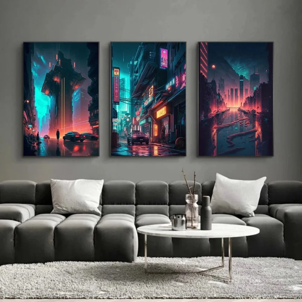 Concept art of a cyberpunk city street Posters and Prints Canvas Paintings Wall Art Pictures for Living Room Home Decor Cuadros
