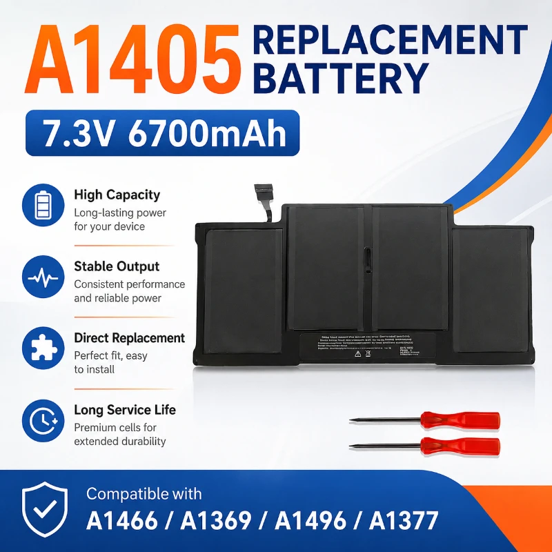 

6700MAH 7.3V Battery Life Suitable for Apple MacBook Air A1377 A1466 A1369 A1496 A1405 50WH Long-lasting Laptop Battery