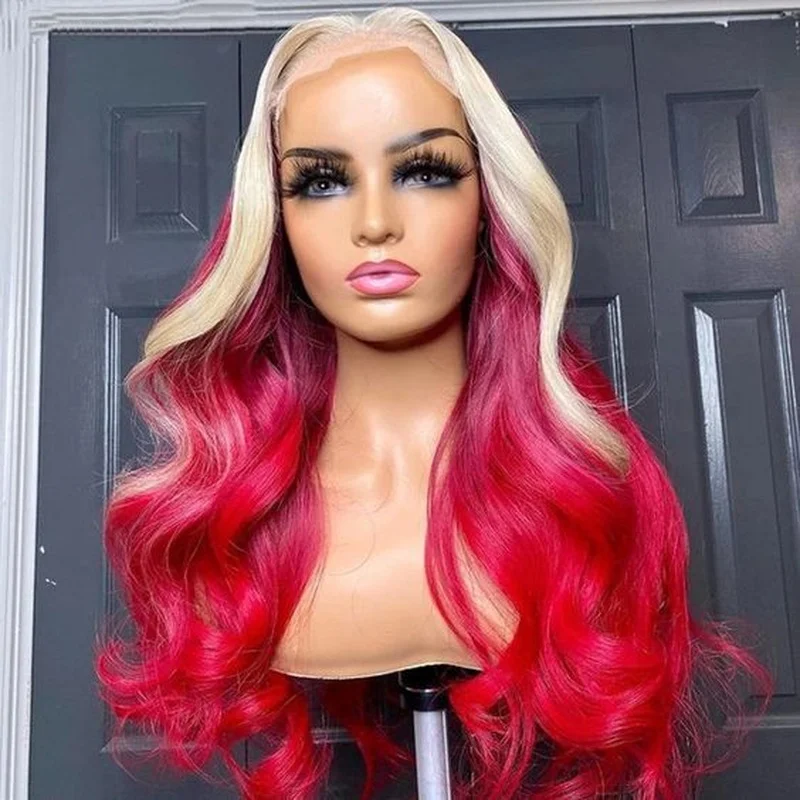 Long Wave 4x4 Lace Front Hair Wigs Finger Blonde Red Wig Natural Looking