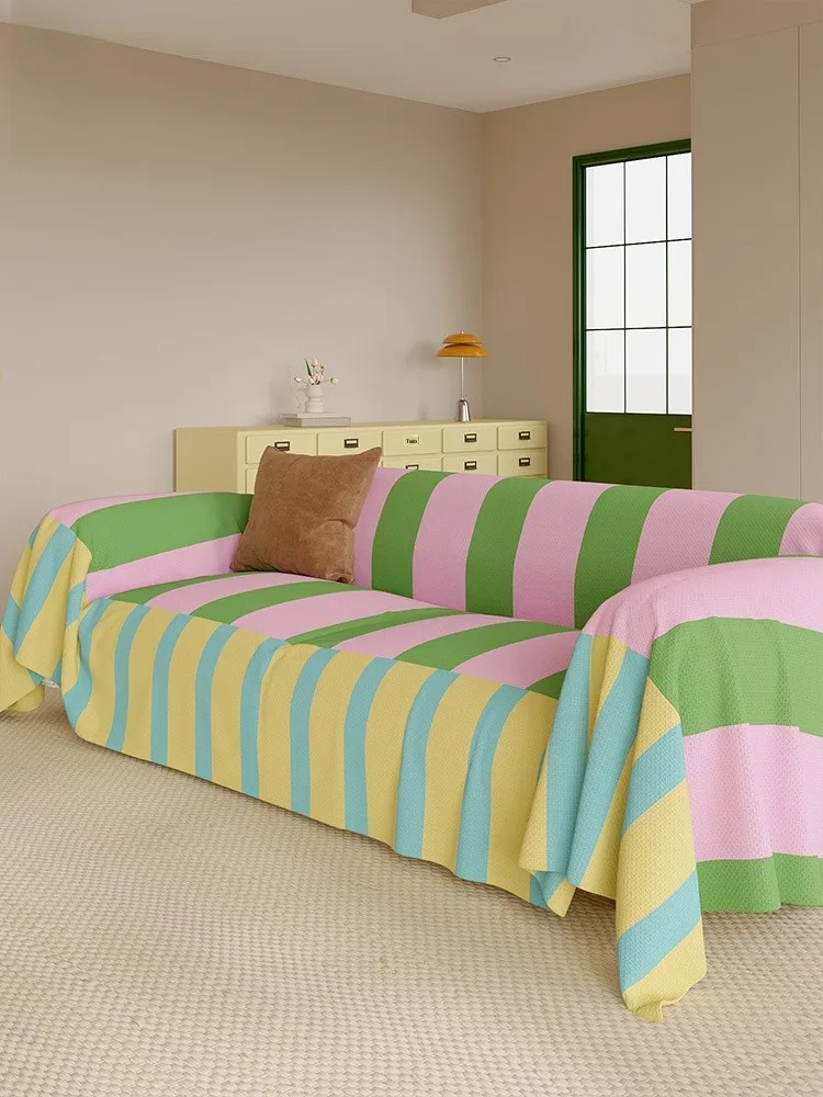 غطاء أريكة مخطط ملون على الطراز الكوري لغرفة المعيشة المنزلية مقاوم للغبار قماش أريكة منشفة غطاء أريكة عصري بسيط عالمي #1