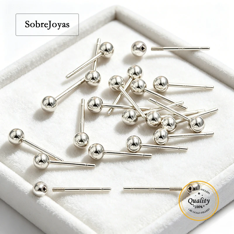 925 Sterling Silver 3mm Threaded Ball Earring Ear Post Stud 0.74x8.3mm Hypoallergenic Jewelry Accessory for DIY Wholesale Bulk