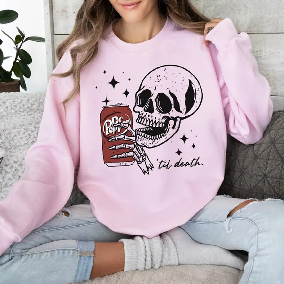 Till Death Dr. Pepper Sweatshirt Halloween Skeleton Sweatshirt Halloween Party Shirt Skeleton drinking Dr. Pepper Sweatshirt