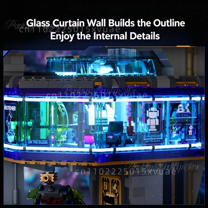 New Cyberpunk Series Building Blocks Neon Exchange Street Scene Construction Model Toy Large Collectible Decorative Holiday Gift