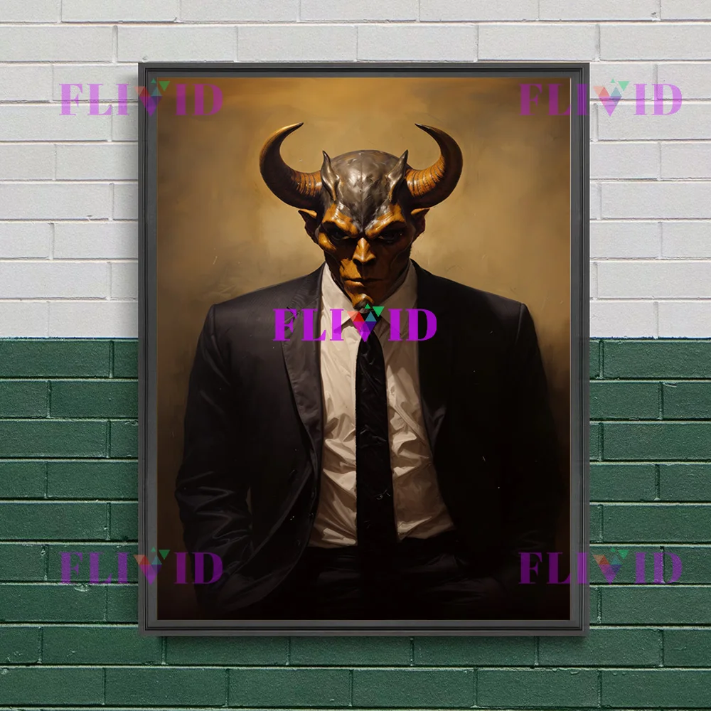 Black Tie And Horns.Demon In The Suit Gothic Wall Art Canvas Painting,Pagan Themed Victorian Disturbing Art Poster Print Decor