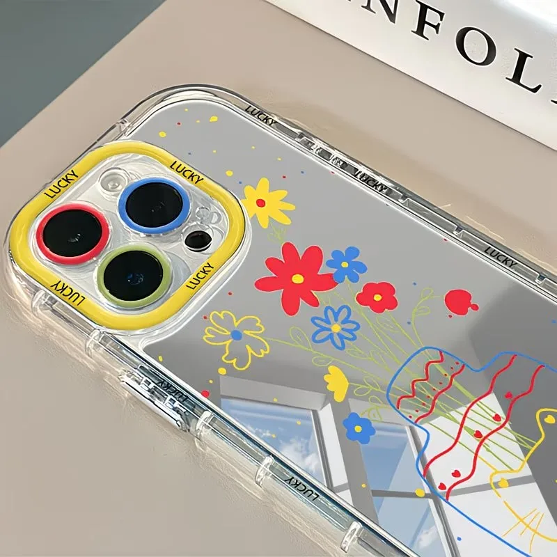 Summer Daisy Cat Vase Design Mirror Phone Case For iPhone 17 13 11 12 14 15 16 Pro Max Plus 17E 16E XR XS 8 7 Plus SE Soft Cover view 3