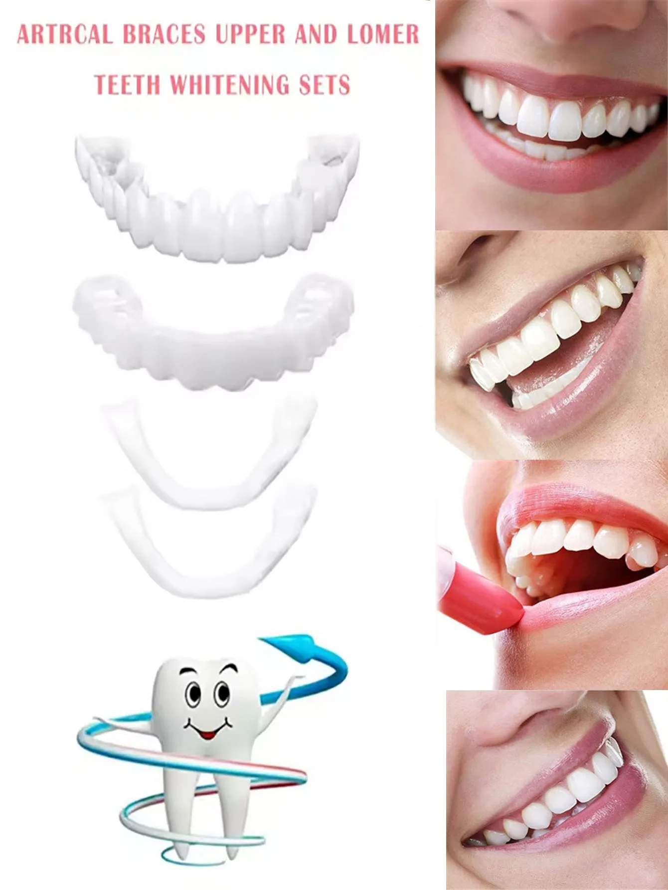 1/2/5Pcs The New Type Of Hole-Free Upper And Lower Teeth Combination Simulation Teeth Whitening Contains Dental Gel/Tweezers