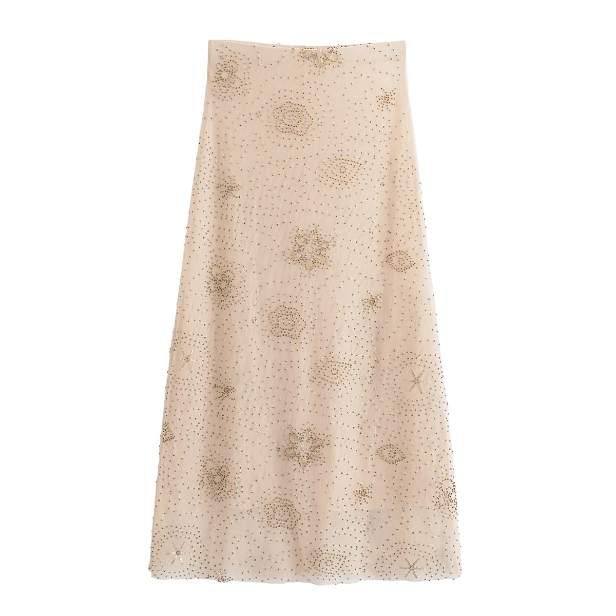 

European and American style 2025 summer new women's clothing design sense beaded mesh mid-waist skirt