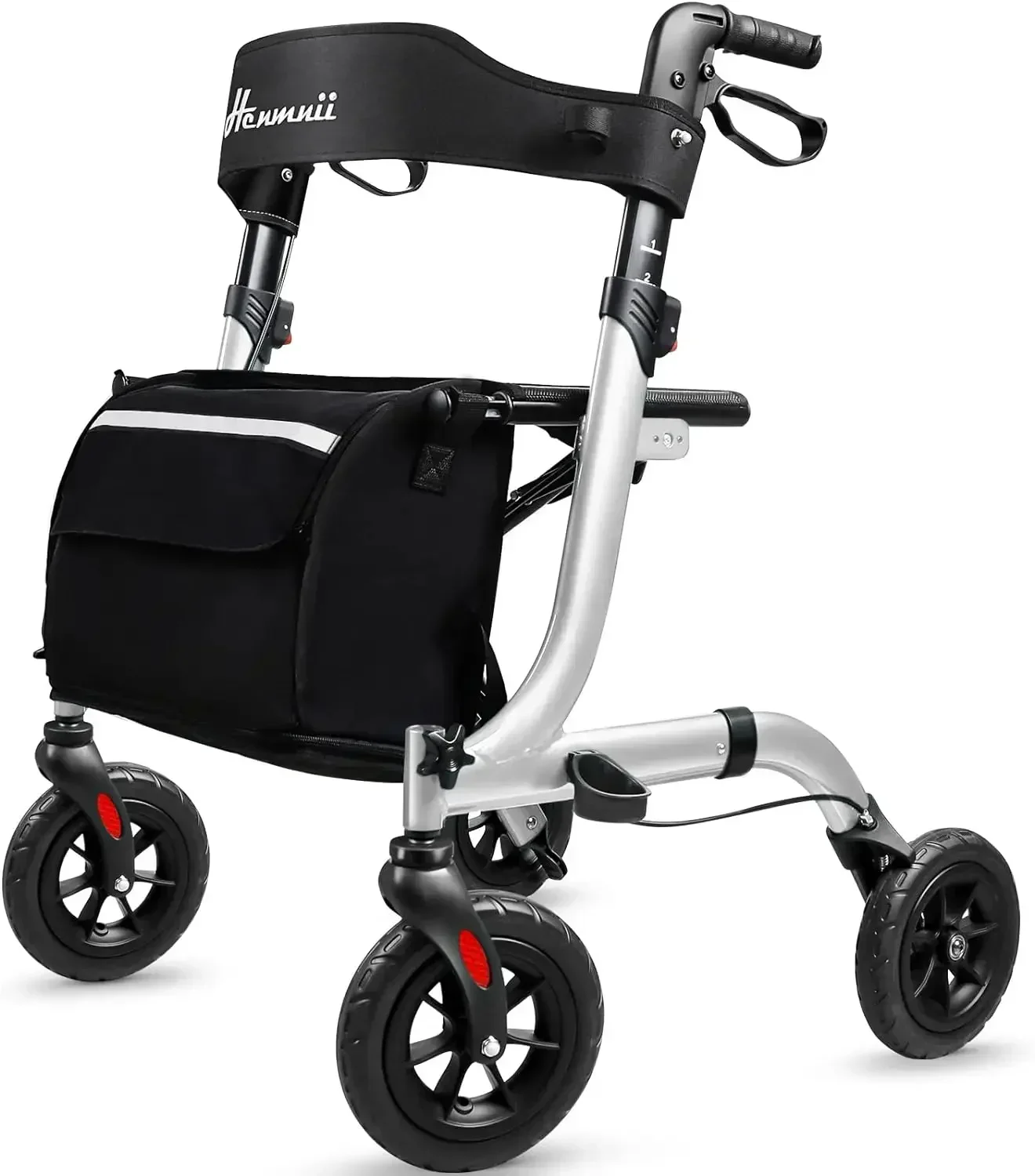 Henmnii Rollator Walker for Seniors, Lightweight Foldable All Terrain Rolling Walker with seat, Aluminum Walkers with 8 inch Rub