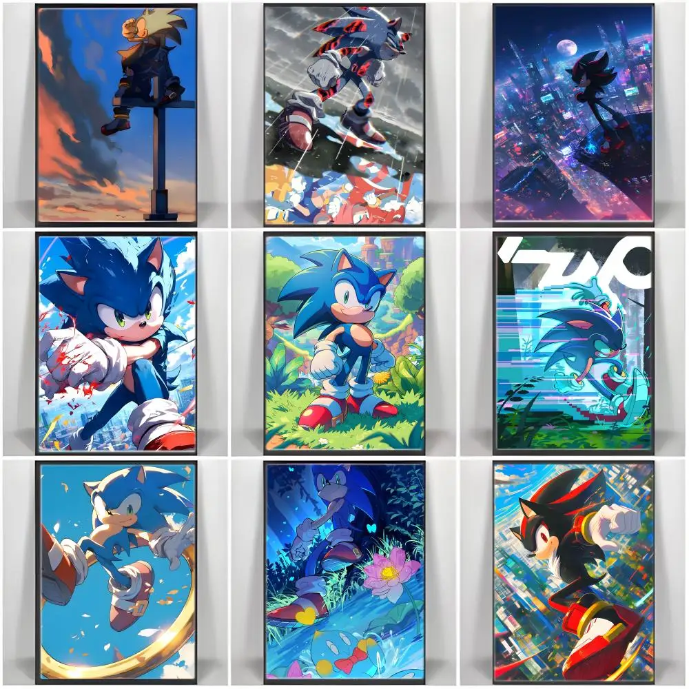Fantasy Cartoon S-Sonic the H-HedgehogS Poster  Self-adhesive Art Waterproof Paper Sticker Coffee House Bar Room Wall Decor