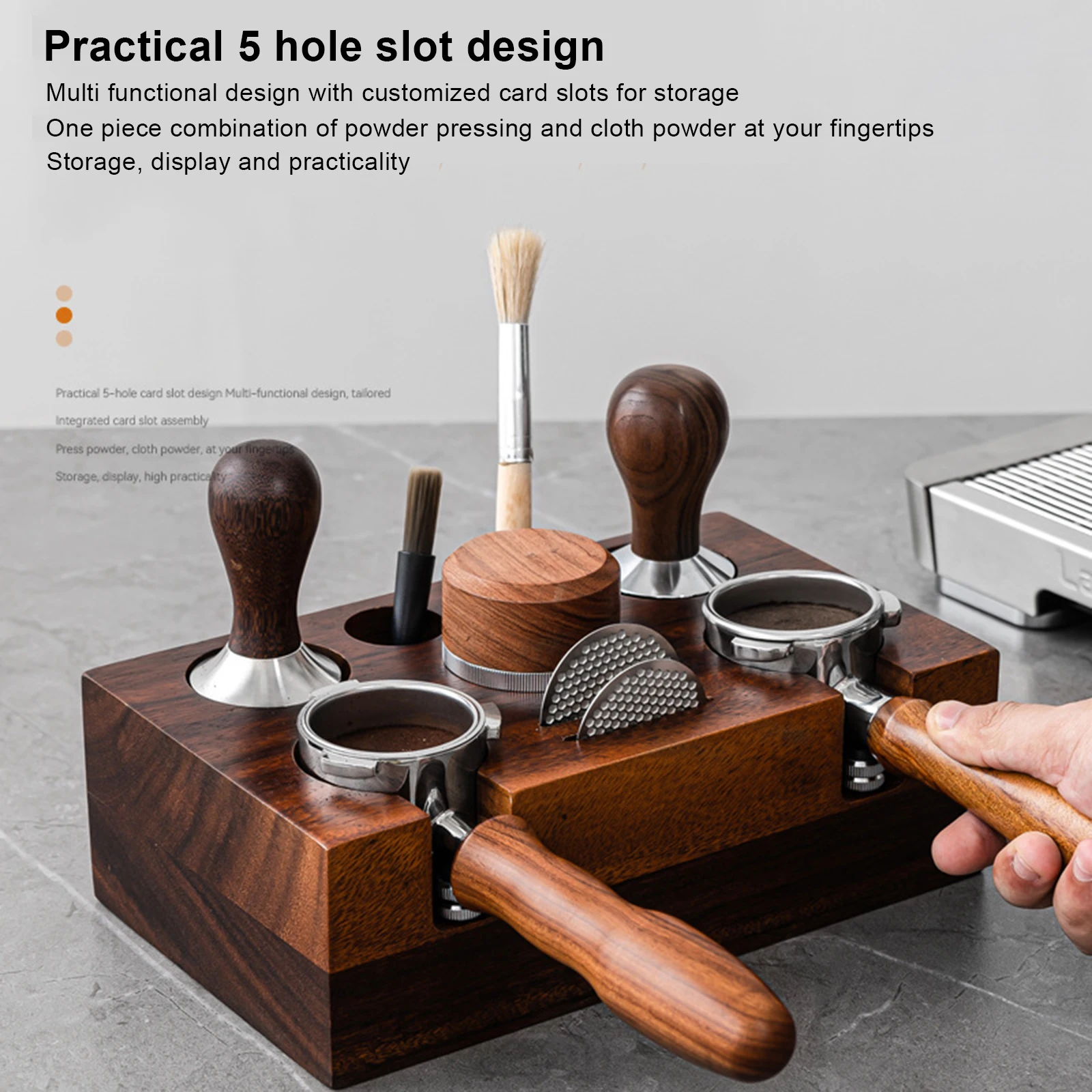 51-54mm Coffee Tamper Station Universal Powder Press Holder Coffee Machine Powder Hammer Solid Wood Coffee Handle Organizer