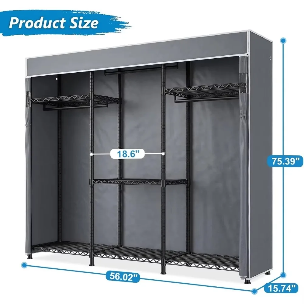 Heavy Duty Clothes Rack with Cover 800 lb Clothes Rack for Hanging Clothes Portable Wardrobe Freestanding