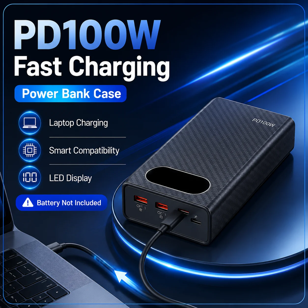 PPS PD3.0 QC3.0 Supported DIY Power Bank Case PD100W 6×21700 Fast Charging Shell for Laptop Phone, Battery Not Included