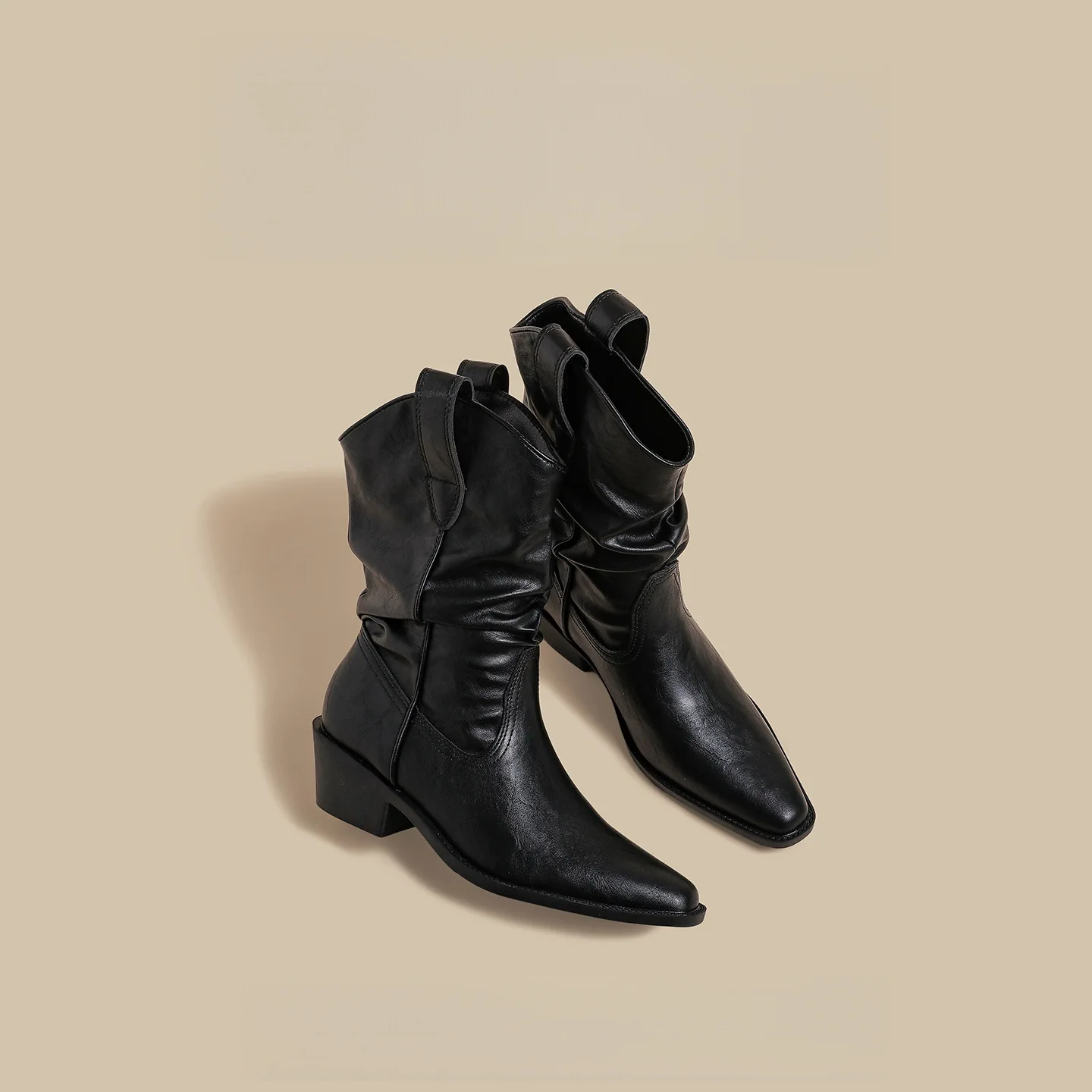 Retro Fashion Pointed Pile Boots 2026 Autumn/Winter New Black Mid Top Boots Mid High Heels Knight Boots