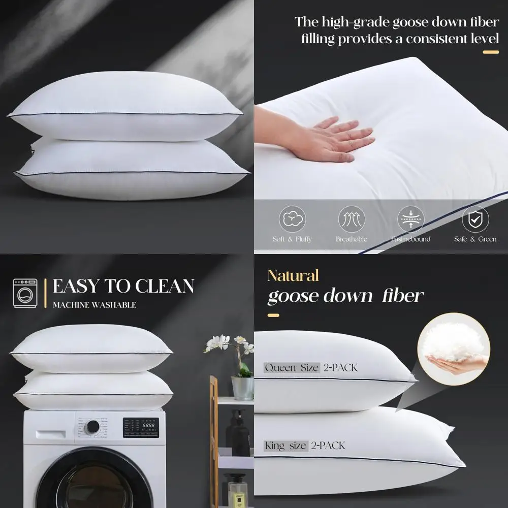 

King Size Goose Down Pillow Set for Luxury Sleep, Soft and Supportive Hotel-Quality Pair