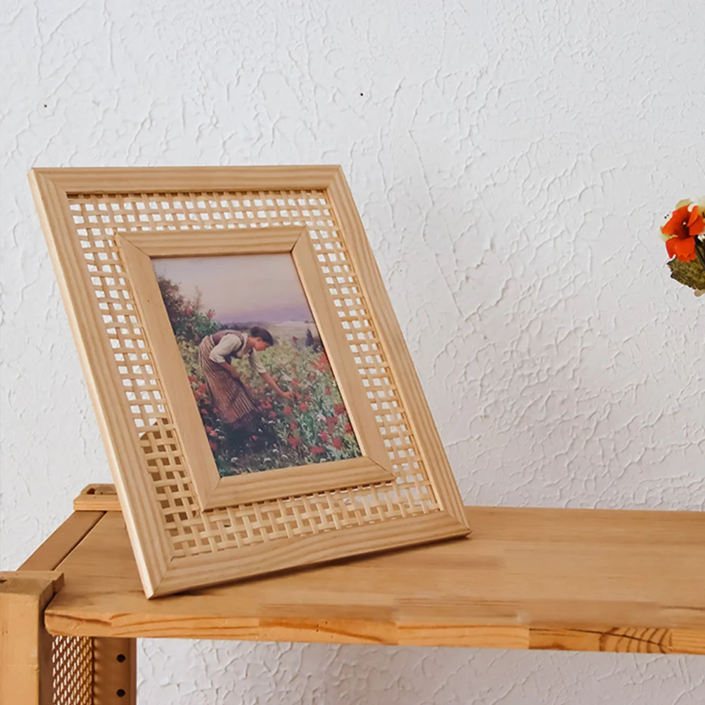 

Mirror Woven Picture Frame Grandad Photo Pearl Unique Artwork Hanging Frames Holder for Wall Decorative