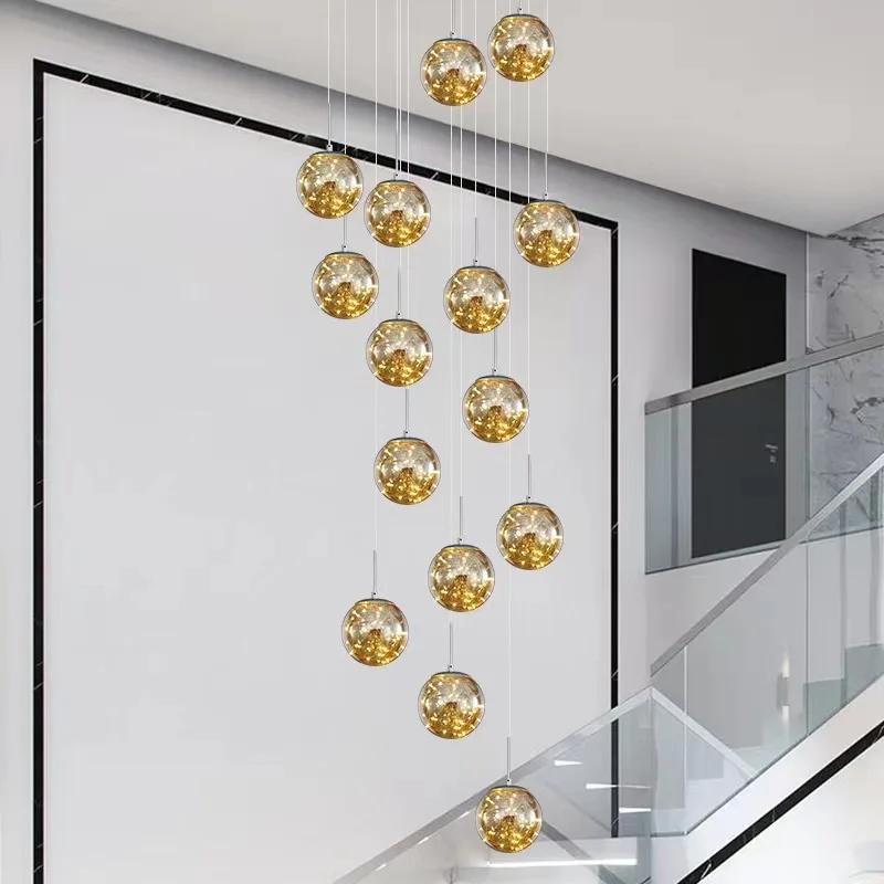 Moderne Led Kroonluchter Glazen Bal Dimbaar Voor Trap Woonkamer Hanglampen Home Decor Verlichting Ophanging Ontwerp Lusters