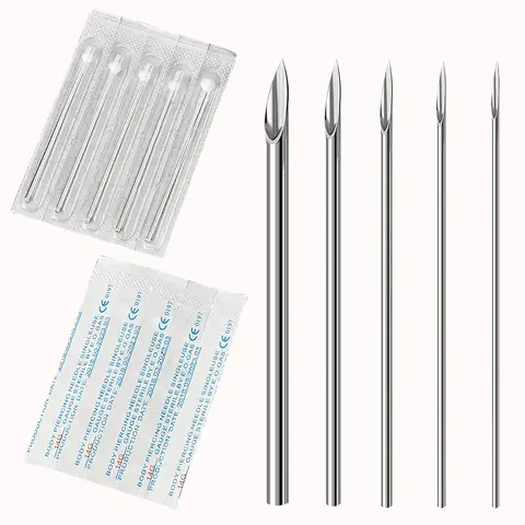 Aghi sterili monouso per piercing al corpo in acciaio inossidabile 0,8/1,0/1,2/1,6/2,0 mm per strumenti per piercing al sopracciglio, naso, pancia, lingua