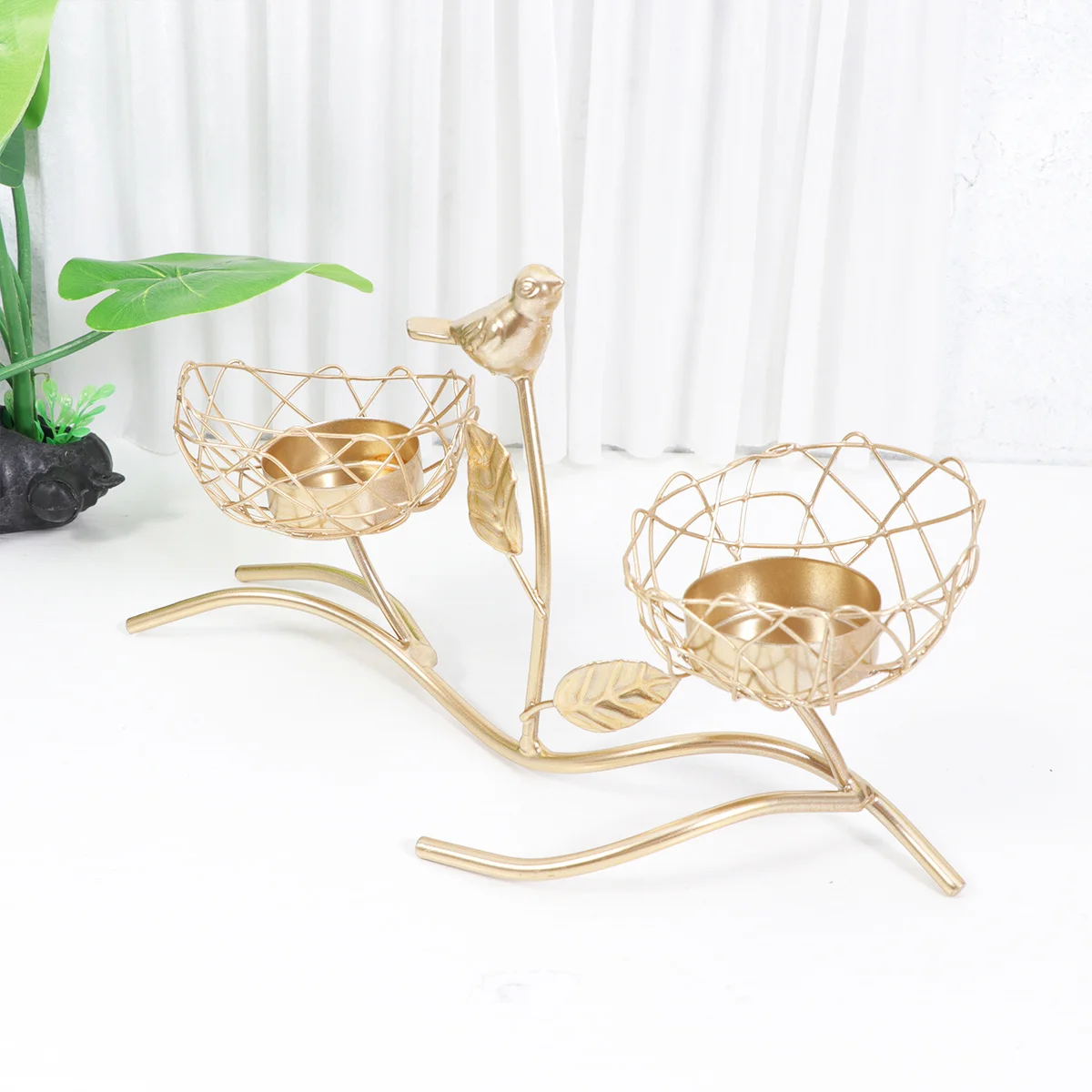

1pcs Iron Base Holder Tree Branch Shape Small Bird Nordic Style Decorative Candlestick For Home Office Wedding Party