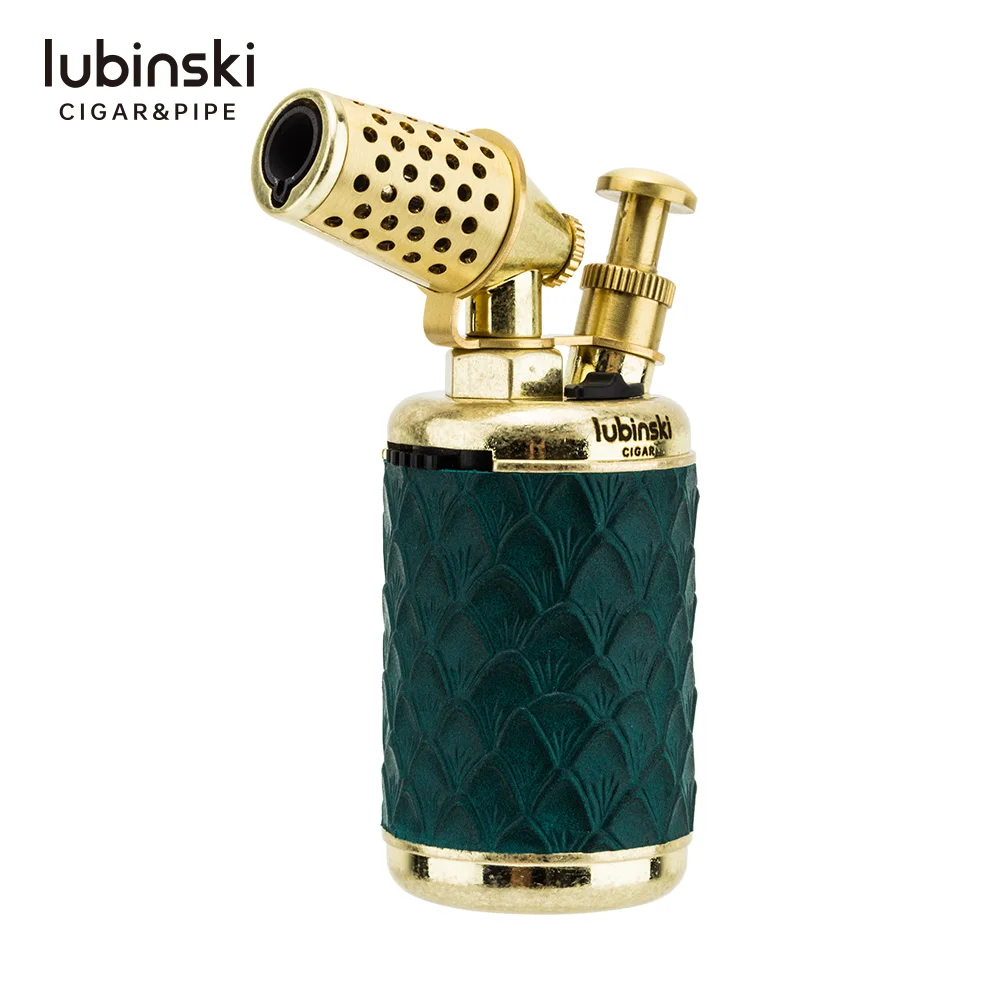 

LUBINSKI Single Jet Blue Flame Cigar Lighter 8mm Hole Open New in LUBINSKI Fish Patterns Design YJA-10050