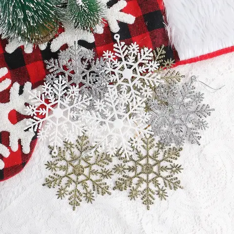 3/6Pcs Artificial Snowflake Christmas Decorations Xmas Tree Pendant Ornament for Home Decor Navidad New Year 2026 Party Supplies
