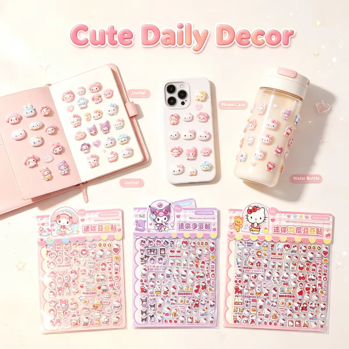 Sanrio Doublelayer 3D stickers Cute Decorative stickers Featuring a Raised, Embossed Effect, Perfect for Journals and DIY Crafts