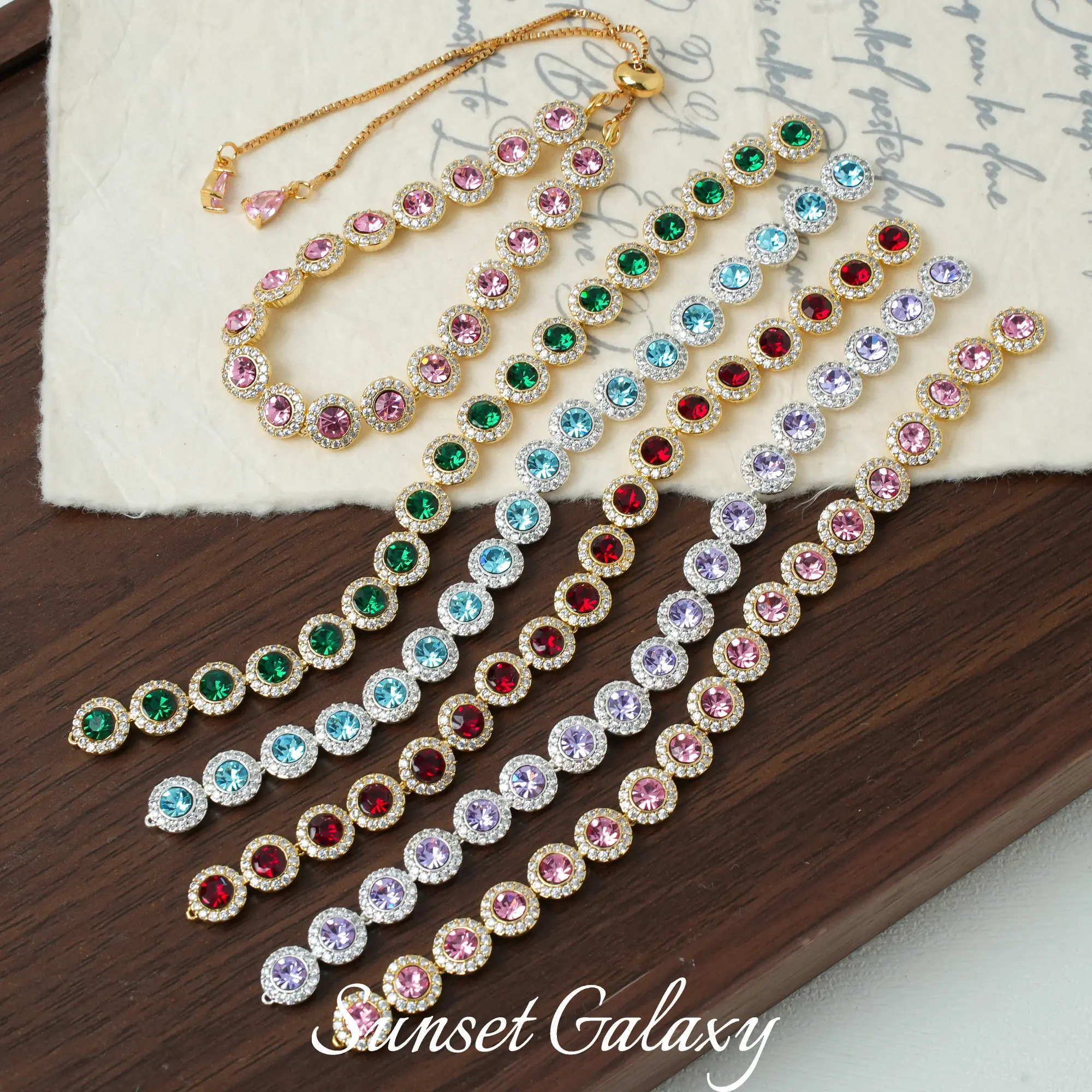 18k Antique Emerald Gold-plated Half Bracelet Powder Zircon Chain Handmade DIY Beaded Jewelry Accessories Material